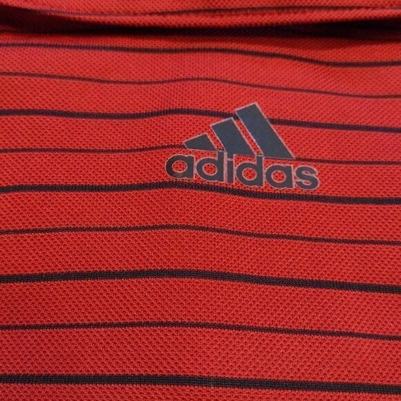 Adidas Men's Climalite Red & Black Horizontal Stripe 3 Button Polo Golf Shirt - Picture 4 of 6